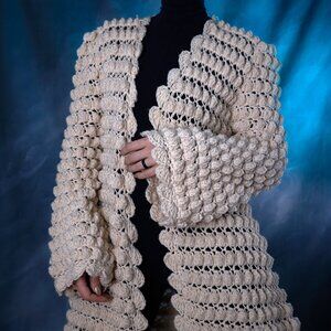 Vintage Hand Knit Wool Coat -Bell Sleeves-Hippie Boho Chic Style